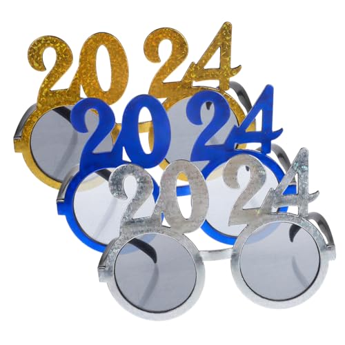 PLAFOPE 3 Stück Zahlen Partybrille Lustige Partybrille für Silvester Feier Neujahrsdeko Auffällige Brille zum Jahreswechsel von PLAFOPE