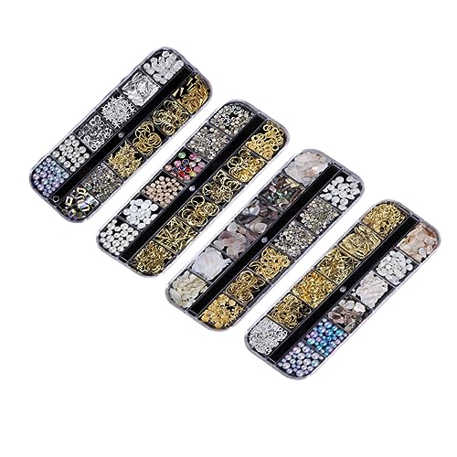 PLAFOPE 4 Sätze Teiliges Set Nagelsticker mit Fächern Bunte Nail Art Dekorationen Rhinestones und Perlen für DIY Nageldesign Geeignet für Salon und Zuhause von PLAFOPE