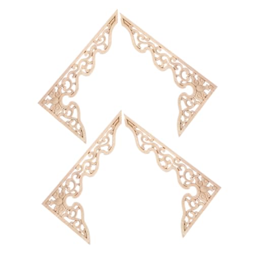 PLAFOPE 4 Stück Teiliges Holzornamente Möbeldekoration Geschnitzte Holzapplikationen für DIY Unbemalt Vielseitig Einsetzbar für Schrank Bilderrahmen Wandecken Eleganter Vintage stil von PLAFOPE
