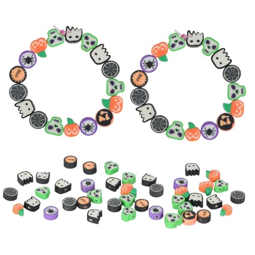 PLAFOPE 40 Stück Halloween Polymer Clay Perlen Flache Spukfiguren Kürbisse Totenkopf DIY Schmuckperlen für Armbänder Halsketten Kreative Bastelaccessoires für Erwachsene von PLAFOPE