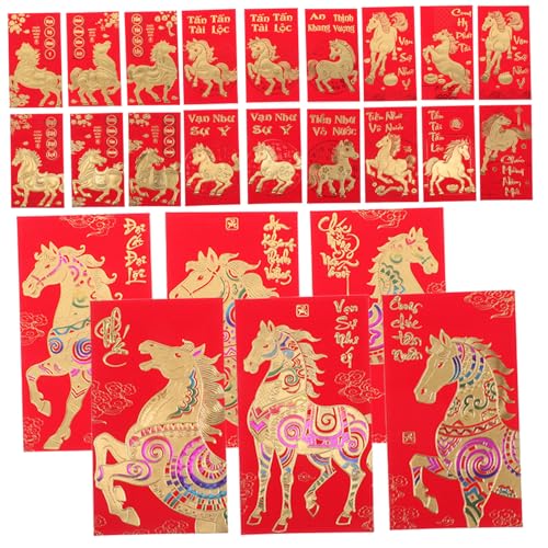PLAFOPE 48 Stück Teiliges Rote Glücksumschläge Pferdejahr Vietnamesische Lunar Year Umschläge mit Tierkreiszeichen für Frühlingsfest Feierlichkeiten aus Hochwertigem Papier von PLAFOPE