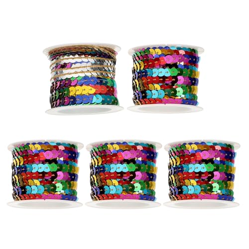 PLAFOPE 5 Rollen Flache Paillettenbänder pro Reißfestes DIY Bastelband für Kostüm Kleidungsdekoration Vielseitig Zuschneidbar für Party Hochzeit Schuhe Taschen Haarschmuck von PLAFOPE