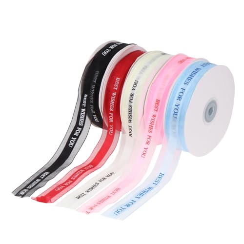 PLAFOPE 5 Rollen Satinband Geschenkband Breit Lang mit Wishes For You Druck Organza Schleifenband in Farben Weich Reißfest für DIY Dekoration Geschenkverpackung Kranzdeko PLAFOPE 5 Rollen Satinband Geschenkband Breit Lang mit Wishes For You Druck Organza Schleifenband in Farben Weich Reißfest für DIY Dekoration Geschenkverpackung Kranzdeko von PLAFOPE