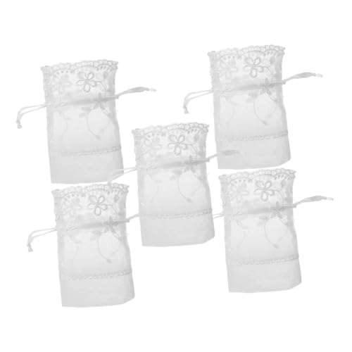 PLAFOPE 5 Stück Teiliges Organza Schmuckbeutel Weiß mit Kordelzug Faltbarem Boden Atmungsaktiv Vielseitig für Schmuckaufbewahrung Geschenkbeutel Hochzeit Party Candy Sachet von PLAFOPE
