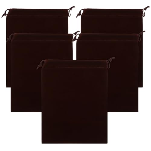 PLAFOPE 5 Stück Teiliges Schmuckbeutel mit Kordelzug Dekorative Geschenkbeutel für Make up Schmuck und Reiseaufbewahrung Braune Stofftaschen für Zuhause und Unterwegs von PLAFOPE