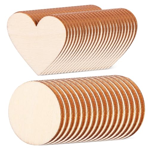 PLAFOPE 50 Stck Teiliges Unvollendete Holzscheiben für DIY Handwerk Runde Herzförmige Natürliche Holzstücke zum Gravieren Bemalen und Dekorieren Leicht Handgefertigt von PLAFOPE