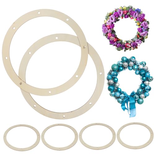 PLAFOPE 6 Stück Teiliges Øcm Runde Wreath Frames aus Gelbem Holz Fein Geschliffen mit Aufhängelöchern Stabile DIY Kranzform für Dekorative Bastelarbeiten und Blumenarrangements von PLAFOPE