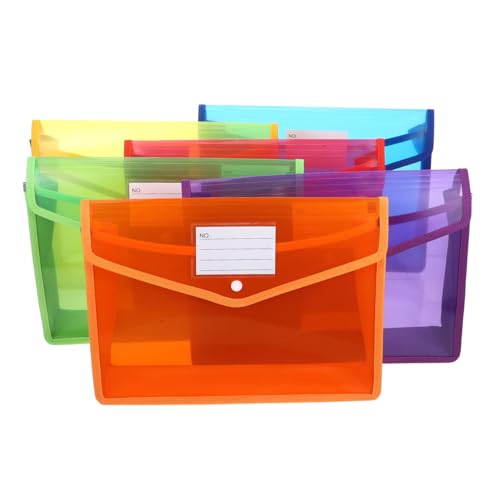 PLAFOPE 6 Stück Transparente Kunststoff Dokumententaschen mit Druckknopf Beschriftbaren Etiketten Robuste PP Mappe für Schule und Büro Wiederverwendbare Ablage für Dokumentenorganisation von PLAFOPE
