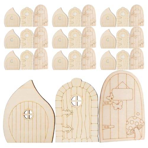 PLAFOPE 60 Stück Feentüren, Mini-Gartentüren aus Holz, unvollendet, DIY-Bastelset, Feenhaus-Set, unbemaltes Holz, Miniatur-Rohbaufenster für Zuhause, Büro, Hochzeit, Party, Dekoration, Zubehör, von PLAFOPE