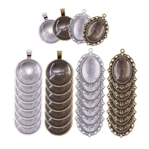 PLAFOPE 64 Stück Teiliges Rund Oval mit Filigranem Metall lace Langlebige DIY Schmuckzubehör für Armbänder Halsketten Schlüsselanhänger Kreative Bastelideen von PLAFOPE