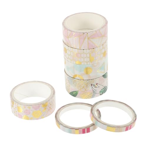 PLAFOPE 7 Rollen Washi Tape mit Goldgeprägtem Geometrischem Muster pro Selbstklebendes Dekoratives Scrapbooking und Geschenkband Leicht Abreißbar für Planer Journale und DIY von PLAFOPE