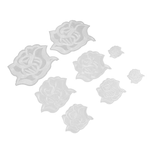 PLAFOPE 8 Stück Teiliges Bestickter Rosen-aufnäher zum Aufbügeln Verschleißfeste Kompakte Kleidungspatches in Weiß Vielseitig für Kleidung Hüte Rucksäcke zum Reparieren und Dekorieren von PLAFOPE