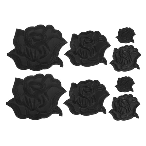 PLAFOPE 8 Stück Teiliges Schwarze Rosen Bügelflicken Bestickte Applikationen zum Aufbügeln und Nähen Dekorative Patches für Kleidung Hüte Schuhe Taschen zum Reparieren und Verschönern von PLAFOPE