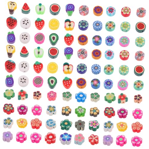 PLAFOPE Bunte Weiche Tonperlen mit Pflaumenblüte Rund und Fruchtformen Kreative DIY Schmuckperlen für Armbänder und Halsketten zum Basteln und Schmuckherstellung von PLAFOPE
