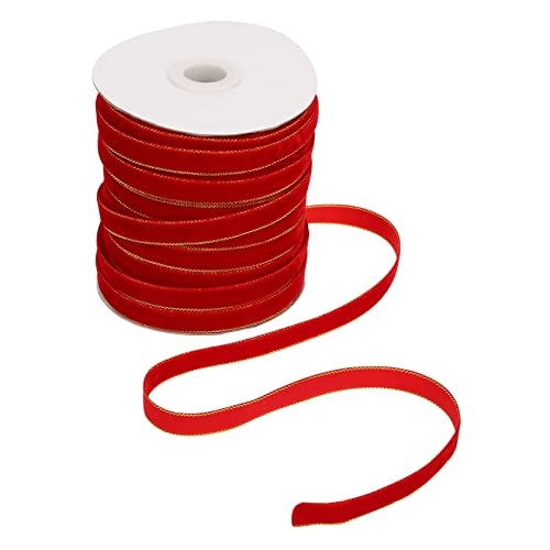 PLAFOPE Goldrand Samt Geschenkband Yards Robustes Weihnachts Geschenkband Vielseitig für Geschenkverpackung Weihnachtsbaumdekoration und DIY Bastelprojekte Formstabil und Reißfest von PLAFOPE