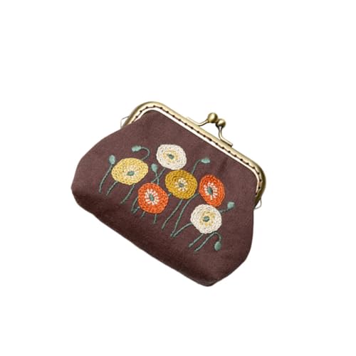 PLAFOPE Handgefertigtes Stickerei Komplettset mit Schloss Münzbeutel DIY Baumwollstoff Clutch mit Blumenmuster Umfassendes Anfänger Stickset mit Wolle Nadel und Zubehör für Damen und von PLAFOPE
