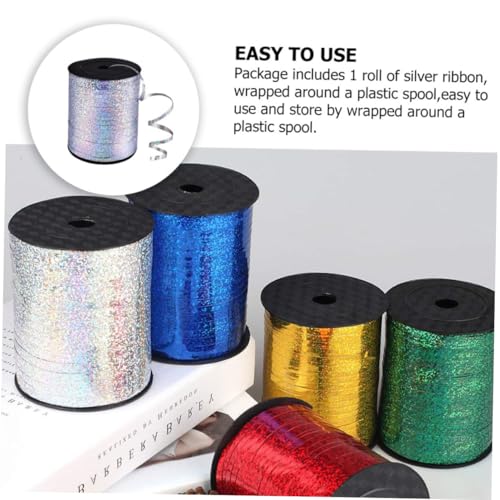 PLAFOPE Metallisches Ballonband Silber Curling Ribbon mit Holographischem Glitzereffekt Dekoratives Geschenkband für Luftballons Partydekoration Hochzeits Geburtstagsgeschenke von PLAFOPE