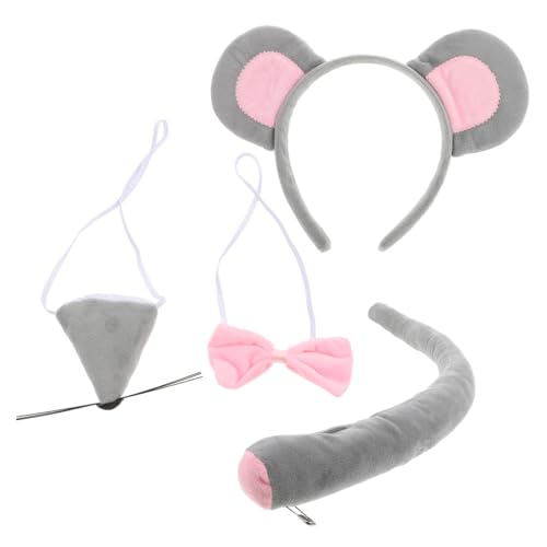 PLAFOPE Niedliches Maus Kostüm Set mit Weichem Grauem Haarreif Nasen accessoires Party Haarreif Tierohren für Faschingskostüme Karneval Halloween von PLAFOPE