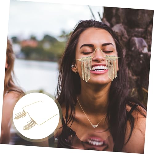 PLAFOPE Partybrille ohne Rahmen mit Goldfarbenen Langen Metallfransen und Strass Kreative Vielseitige Kostüm Fotorequisite für Erwachsene Langlebig und Komfortabel für Fasching und von PLAFOPE