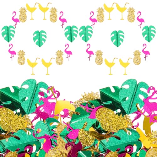 PLAFOPE Tropisches Party konfetti Hawaiianische Tischdeko mit Flamingo Ananas Palmblättern für Sommer Strandparty Hochzeit Geburtstag Shower Leichte Reißfeste Kunststoffstreuung von PLAFOPE