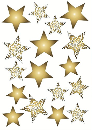 PLAGE Electrostatic Sticker for Christmas VERGOLDETE Sterne, Plastik, Colorful, 29,7 x 0,1 x 21 cm von PLAGE