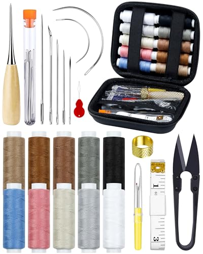 PLANTIONAL Polsterreparatur-Nähset, 47-teiliges strapazierfähiges Nähset mit Nähahle, Nahttrenner, Leder-Handnähnadeln, Nähgarn für Auto, Sofa, Rucksack, Schuh, Handwerk DIY von PLANTIONAL
