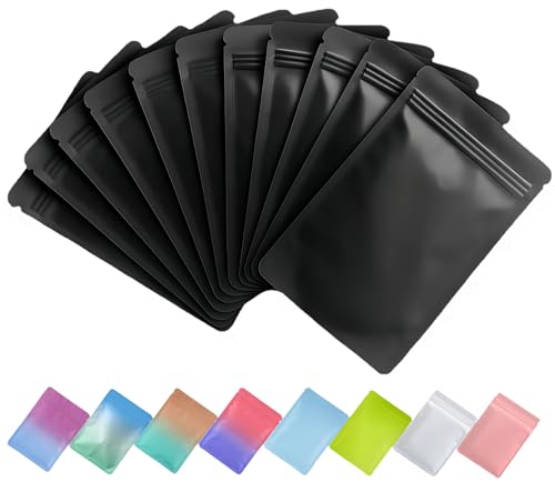 Plaphy 100 Stück Mylarbeutel mit Zip, bunte Druckverschlussbeutel in matter Farbe, wiederverschließbare Beutel zur Aufbewahrung von Lebensmitteln, Snacks, Gewürzen, Verpacken (Schwarz, 10,5 x 15 cm) von PLAPHY