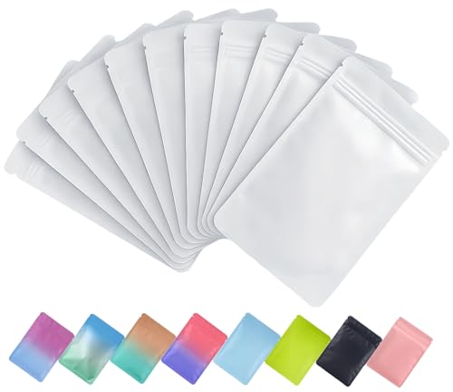 Plaphy 100 Stück Mylarbeutel mit Zip, bunte Druckverschlussbeutel in matter Farbe, wiederverschließbare Beutel zur Aufbewahrung von Lebensmitteln, Snacks, Gewürzen, Verpacken (Weiß, 9x16 cm) von PLAPHY