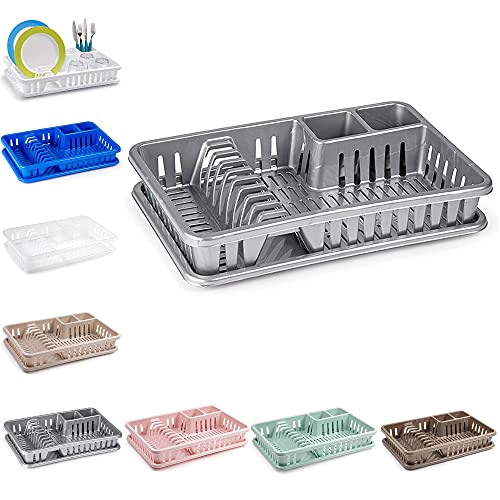 PLASTIFIC Abtropfgestell Teller Besteckhalter Küchenspüle Utensilien Abtropfbecherhalter (Silber, 45 x 29,7 x 8 cm) von PLASTIFIC