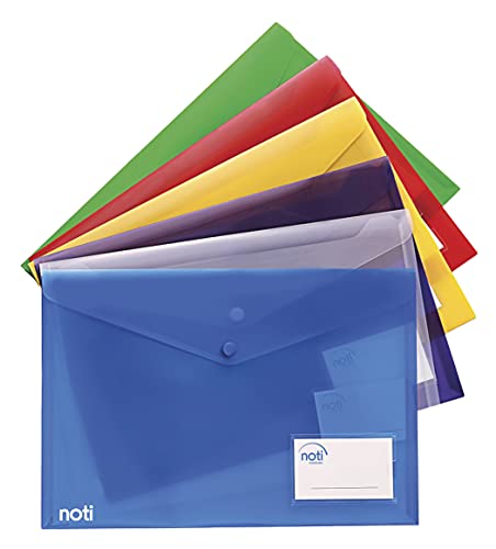 18er Pack Dokumentenmappe Dokumententasche transparent DIN A4+ 3 Stück je Farbe mit Druckknopf und Tasche für Visitenkarten Kapazität 150 Blatt von Plastoreg