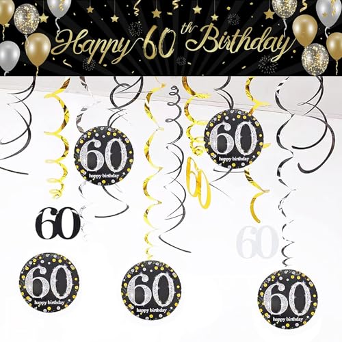 PLATEYTR 13 Stück 60. Geburtstag Dekoration Set, Spirale Charms und Banner für Ihren 60. Geburtstag Dekorationen und Partyzubehör PLATEYTR 13 Stück 60. Geburtstag Dekoration Set, Spirale Charms und Banner für Ihren 60. Geburtstag Dekorationen und Partyzubehör von PLATEYTR