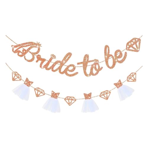 PLATEYTR Bride to Be Deko,“Bride to Be” - Flagge in Roségold, Girlande mit Glitzerpartikeln, Braut, 3D-Wimpelkette und Girlanden mit Glitzerpartikeln, für Junggesellinnenabschiede PLATEYTR Bride to Be Deko,“Bride to Be” - Flagge in Roségold, Girlande mit Glitzerpartikeln, Braut, 3D-Wimpelkette und Girlanden mit Glitzerpartikeln, für Junggesellinnenabschiede von PLATEYTR