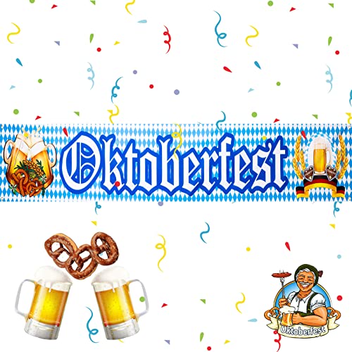 PLATEYTR Oktoberfest Banner Deko Oktoberfest Outdoor Party Dekoration Bayrisch Wiesn Oktoberfestdeko blau mit weiße Girlande zum Aufhängen für Oktoberfest Dekoration Bierzelten Garten(50 x 300cm) von PLATEYTR