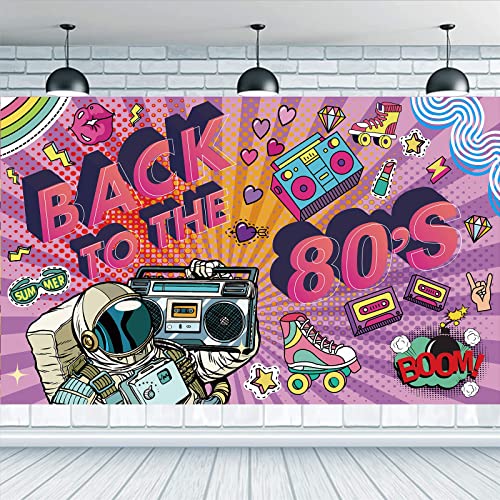 PLATEYTR 80er Jahre Party Banner Hintergrund Dekoration, Rosa, Polyester, 180x110cm, Inkl. 10m Seil, Ideal für 80er Geburtstagsfeier & Partydekoration von PLATEYTR