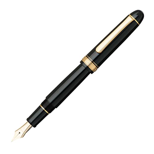 PLATINUM Japanischer Füllfederhalter #3776 Century Gold Trim Black in Black B/Schwarz/ 0,44-0,54 mm/Handgefertigt/Feder aus 14-Karätigem Gold/mit Geschenkbox/Füllhalter von PLATINUM