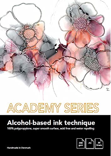 PLAY-CUT Academy Series Alcohol Ink Pad Din A5 Papier (Weiß) | 30 Bogen Malblock A5 für Alkohol Tinte 200g/m2 | Synthetisches Wasserfestes Papier für Acrylfarben Alkoholtinte Aquarell Farben von PLAY-CUT