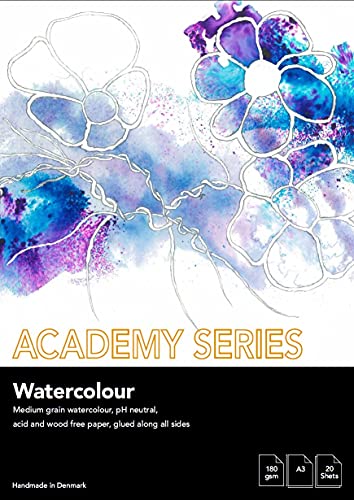 PLAY-CUT Academy Series Aquarellpapier A3 (Weiß) | Aquarellblock 180g/m2 mit 20 Blättern Aquarell Papier | Malblock Din A3 | Watercolor Block für Aquarellfarben von PLAY-CUT