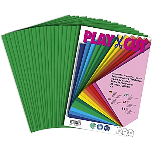 PLAY-CUT Fotokarton A4 Set Blattgrün (300g/m2) | 20 Bogen Din A4 Foto Karton Bunt | Dickes Foto Papier | Premium Druckerpapier Dicke Stärke | Karton zum Basteln Drucken von PLAY-CUT