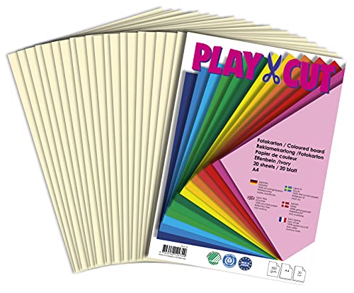 PLAY-CUT Fotokarton A4 Set Elfenbein (300g/m2) | 20 Bogen Din A4 Foto Karton Bunt | Dickes Foto Papier | Premium Druckerpapier Dicke Stärke | Karton zum Basteln Drucken von PLAY-CUT