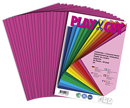PLAY-CUT Fotokarton A4 Set Magenta (300g/m2) | 20 Bogen Din A4 Foto Karton Bunt | Dickes Foto Papier | Premium Druckerpapier Dicke Stärke | Karton zum Basteln Drucken von PLAY-CUT