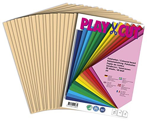 PLAY-CUT Fotokarton A4 Set Sandbraun (300g/m2) | 20 Bogen Din A4 Foto Karton Bunt | Dickes Foto Papier | Premium Druckerpapier Dicke Stärke | Karton zum Basteln Drucken von PLAY-CUT