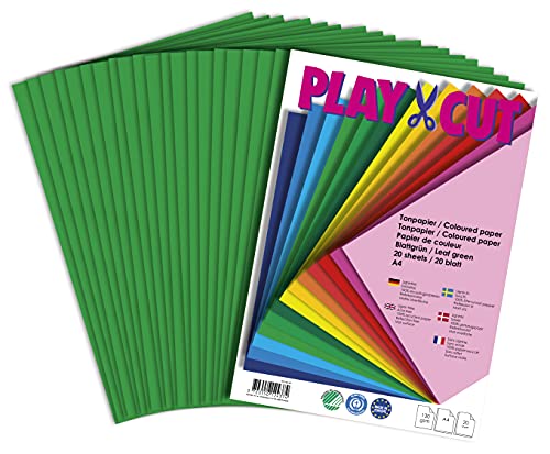 PLAY-CUT Tonpapier A4 Blattgrün (130g/m2) | 20 Bogen Din A4 Papier zum Basteln Drucken | Dickes Bedruckbares Bastelpapier Set und Druckerpapier A4 | Premium Tonzeichenpapier & Craft Paper von PLAY-CUT