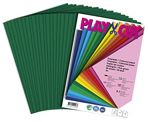 PLAY-CUT Tonpapier A4 Kiefergrün (130g/m2) | 20 Bogen Din A4 Papier zum Basteln Drucken | Dickes Bedruckbares Bastelpapier Set und Druckerpapier A4 | Premium Tonzeichenpapier & Craft Paper von PLAY-CUT