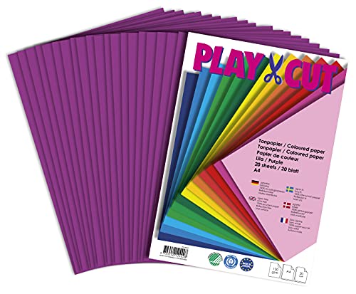 PLAY-CUT Tonpapier A4 Lila (130g/m2) | 20 Bogen Din A4 Papier zum Basteln Drucken | Dickes Bedruckbares Bastelpapier Set und Druckerpapier A4 | Premium Tonzeichenpapier & Craft Paper von PLAY-CUT