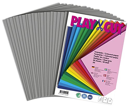 PLAY-CUT Tonpapier A4 Stahlgrau (130g/m2) | 20 Bogen Din A4 Papier zum Basteln Drucken | Dickes Bedruckbares Bastelpapier Set und Druckerpapier A4 | Premium Tonzeichenpapier & Craft Paper von PLAY-CUT