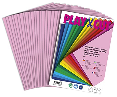 PLAY-CUT Tonpapier A4 Hellpink (130g/m2) | 20 Bogen Din A4 Papier zum Basteln Drucken | Dickes Bedruckbares Bastelpapier Set und Druckerpapier A4 | Premium Tonzeichenpapier & Craft Paper von PLAY-CUT