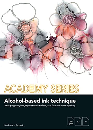 PLAY-CUT Academy Series Alcohol Ink Pad Din A3 Papier (Weiß) | 30 Bogen Malblock A3 für Alkohol Tinte 200g/m2 | Synthetisches Wasserfestes Papier für Acrylfarben Alkoholtinte Aquarell Farben von PLAY-CUT