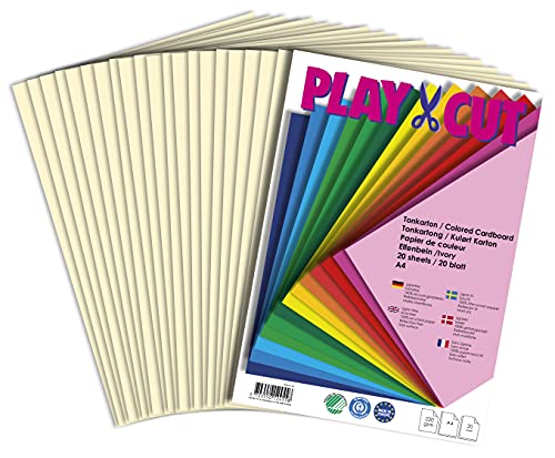 PLAY-CUT Tonkarton A4 Elfenbein (220g/m2) | 20 Bogen Din A4 Bastelkarton Bunt | Dickes Bedruckbares Kartonpapier | Premium Druckerpapier Dicke Stärke | Karton zum Basteln von PLAY-CUT