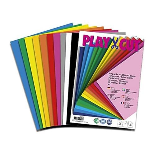 PLAY-CUT Tonpapier A5 in 10 Farben (130g/m2) | 50 Bogen Din A5 Papier zum Basteln Drucken | Dickes Bedruckbares Bastelpapier Set und Druckerpapier | Premium Tonzeichenpapier & Craft Paper von PLAY-CUT