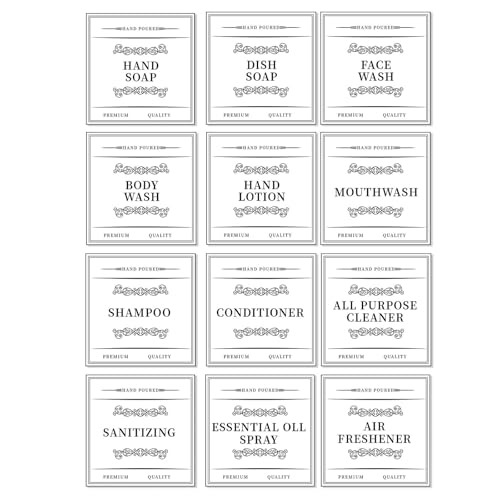 12 x Badezimmer-Etiketten für die Organisation von Flaschen und Aufbewahrungsbox, Seife, Shampoo, Spender, selbstklebender Aufkleber 12 x Badezimmer-Etiketten für die Organisation von Flaschen und Aufbewahrungsbox, Seife, Shampoo, Spender, selbstklebender Aufkleber von PLCPDM